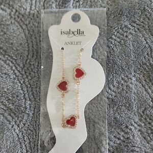Isabella Gold-Tone Anklet with Red Heart Charms